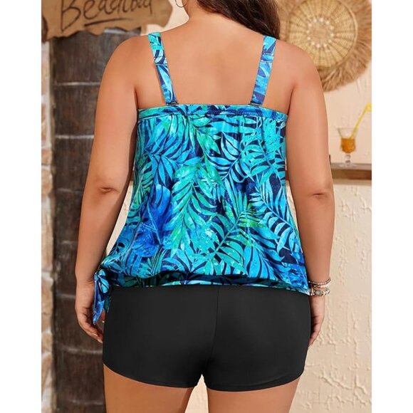 Tempt Me Bandeau 2-Piece Blouson Top High Waist Boyshorts Swimsuit Set Size 18W - Picture 9 of 14